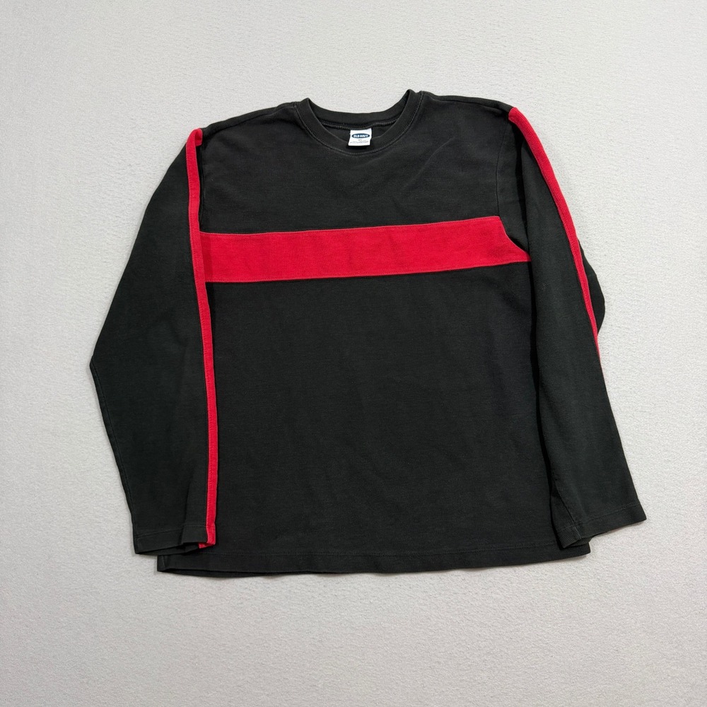 Vintage Old Navy Shirt XL Black Red Waffle Knit Thermal Long Sleeve Striped y2k